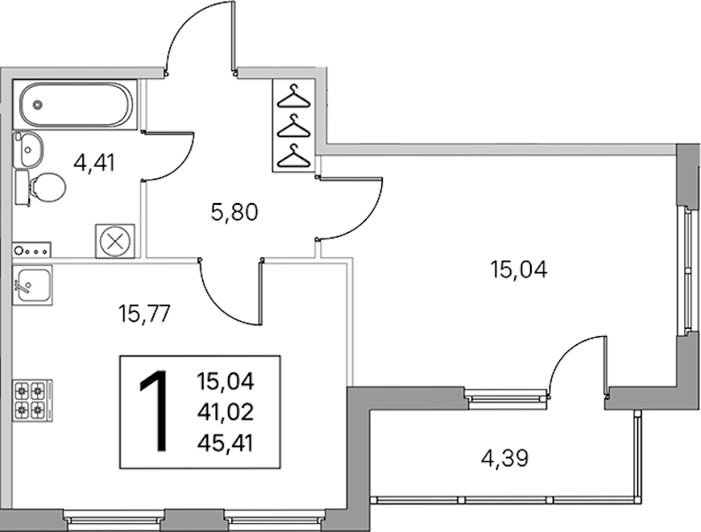 1-комнатная квартира 42.34 м², 2/4 эт., ЖК «Любоград в Стрельне»